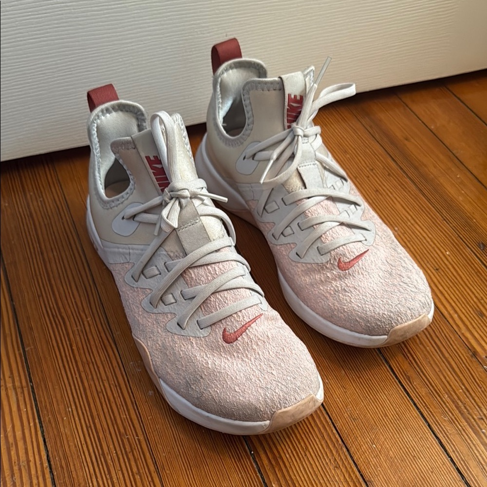 Nike Pink and White Sneakers with Knit Upper